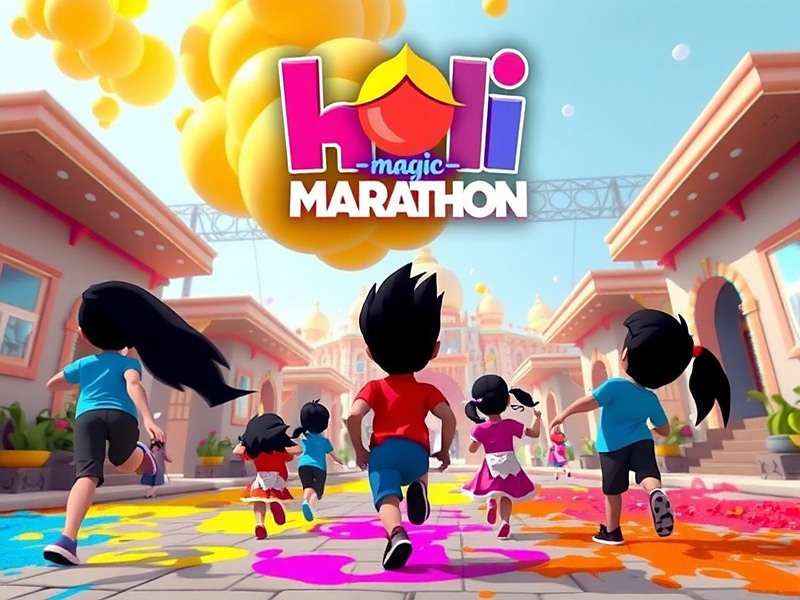 Holi Magic Marathon Official Banner Holi Magic Marathon game banner featuring colorful Holi celebrations with game characters running through a vibrant street