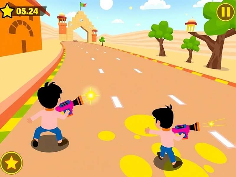 Holi Magic Marathon Gameplay Holi Magic Marathon gameplay screenshot showing a character collecting gulal and avoiding a group of kids with water guns
